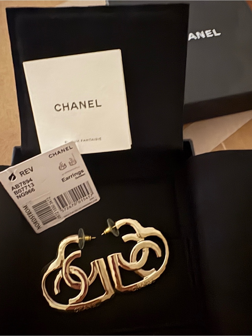 CHANEL Gold Textured Interlocking CC Earrings